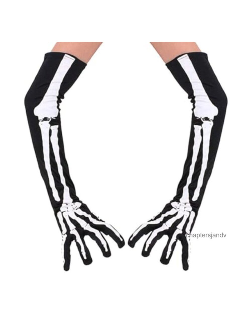 Long Skeleton Print Gloves Halloween Costume Full Finger One Size